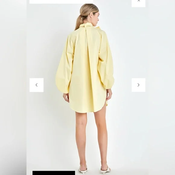 English Factory Cotton Tie-Neck Mini Shirt Dress - Picture 3 of 7